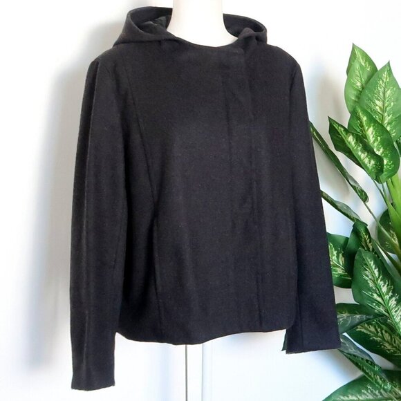 J. Crew Charcoal Grey Wool Long Sleeve Short Coat with Hood Size L Large